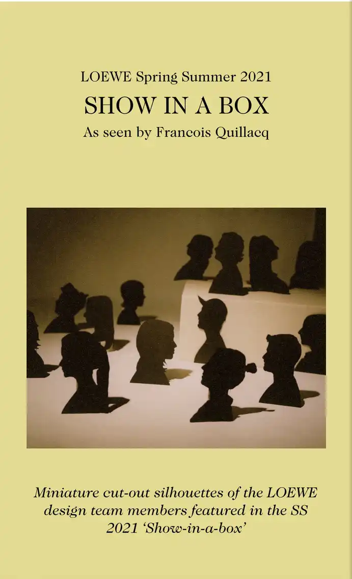 A Magazine Curated By cover — ‘Show in a Box’ as seen by François Quillacq — featuring miniature cut-out silhouettes of the LOEWE design team