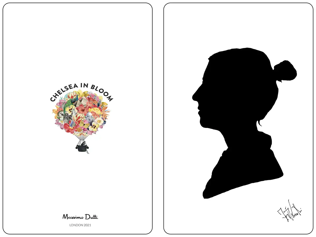 Personalised silhouette card made for Massimo Dutti, featuring the Chelsea in Bloom London logo